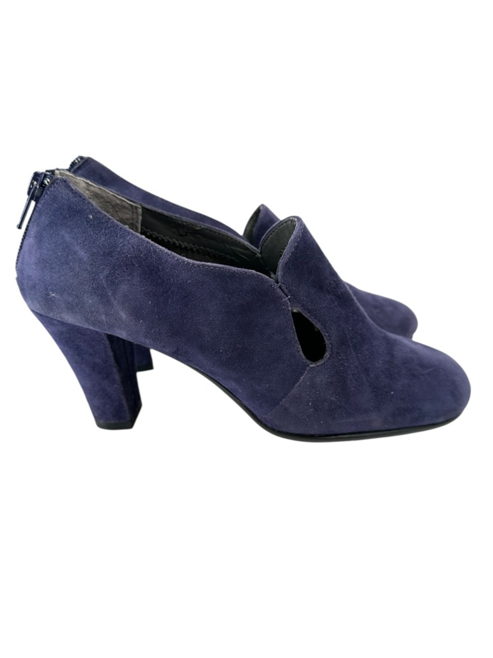 Aerosoles Navy Suede Shooties Cutout Back Zip Block Heel Comfort Womens 6.5